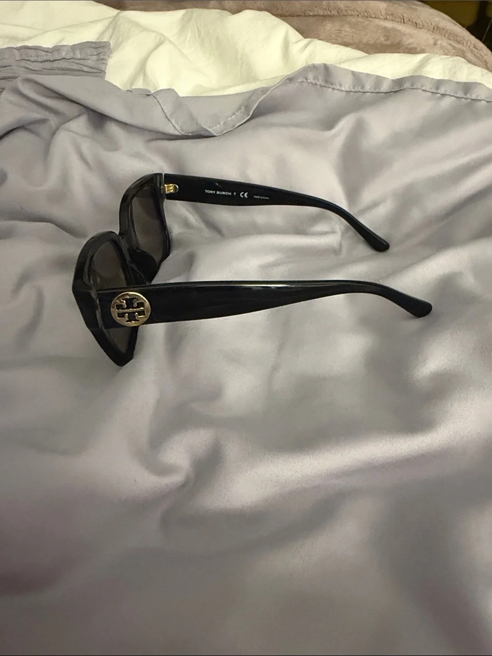 Tory Burch Black Miller Rectangular Sunglasses with Gold Logo. Case included